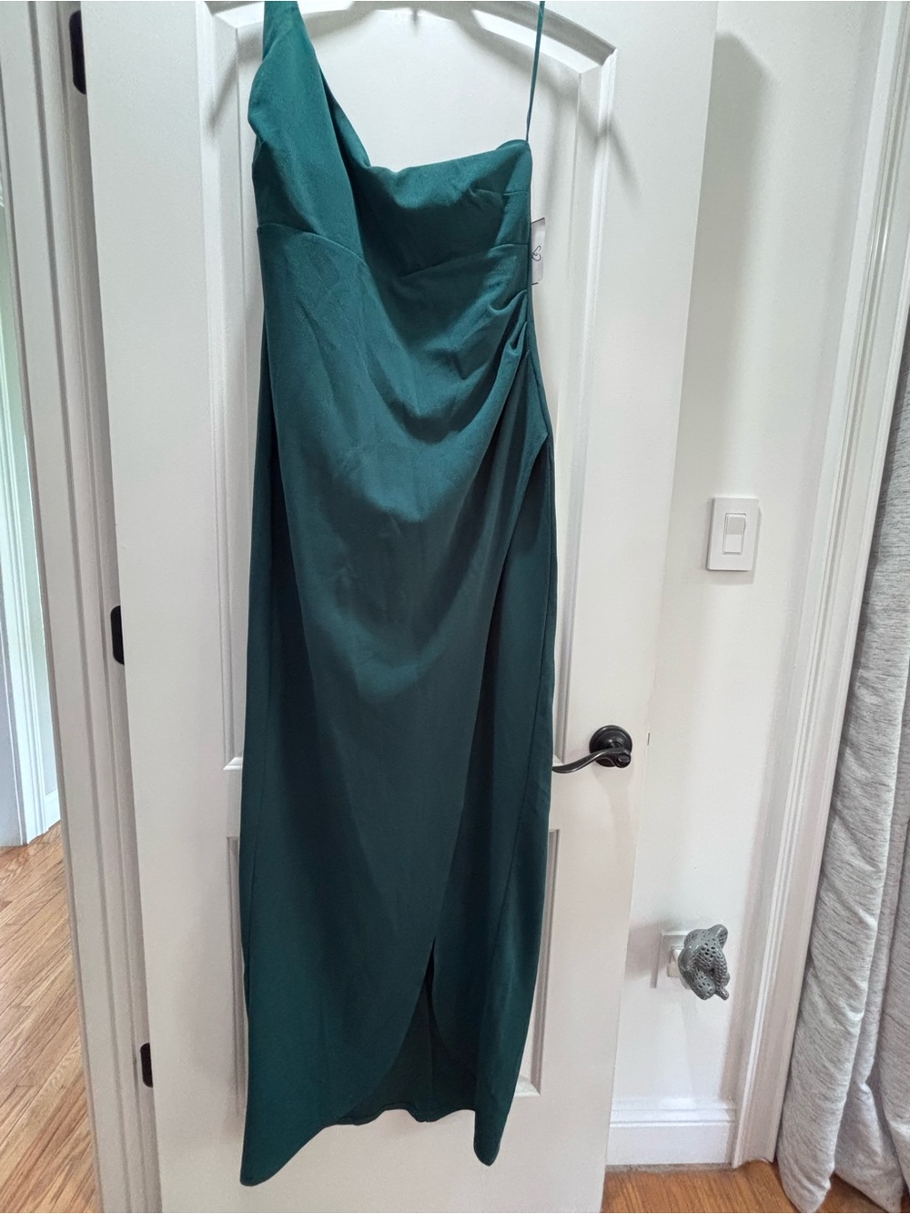 Elegant Teal polyester Slip Dress with one shoulder
